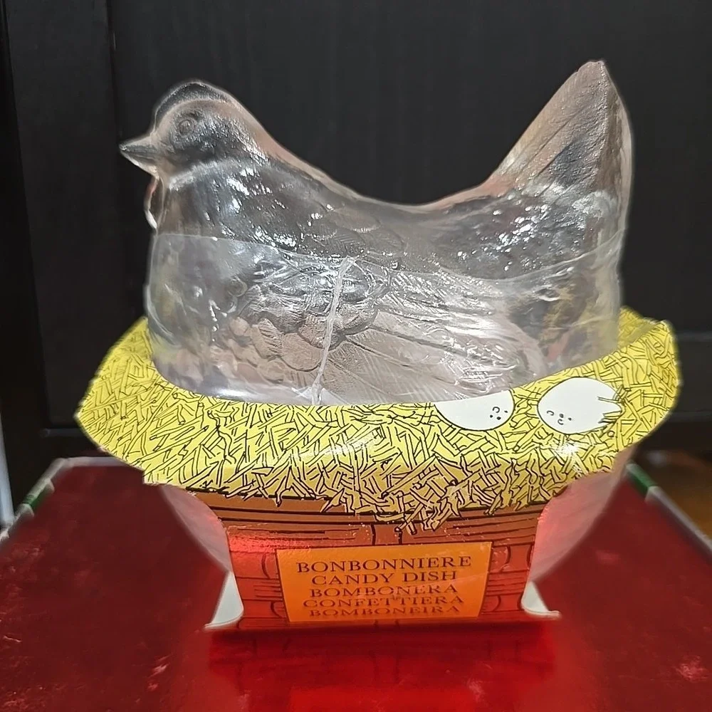 Luminarc‎ Hen Chicken on Nest Clear Glass Candy Container Dish France NEW!